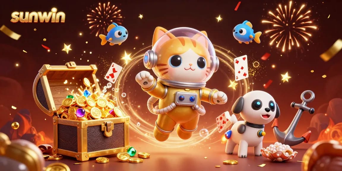 Experience the thrill of sunwin with a vibrant illustration of a golden space-themed casino adventure.