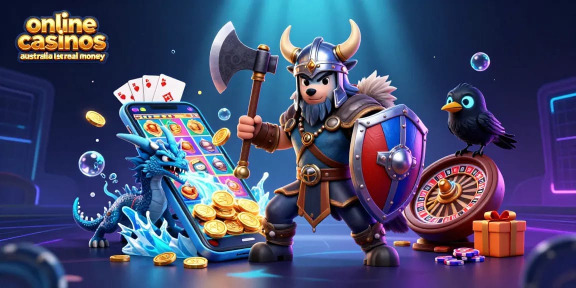 Engaging 3D illustration of online casinos Australia legal real money showcasing slot games and gaming elements visually.